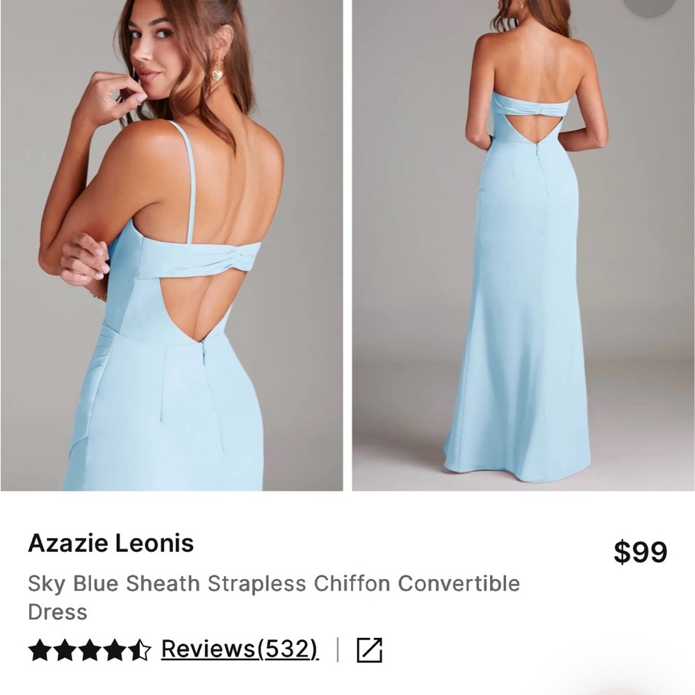 Azazie Leonis Sky Blue Strapless Chiffon A12 - Picture 6 of 8